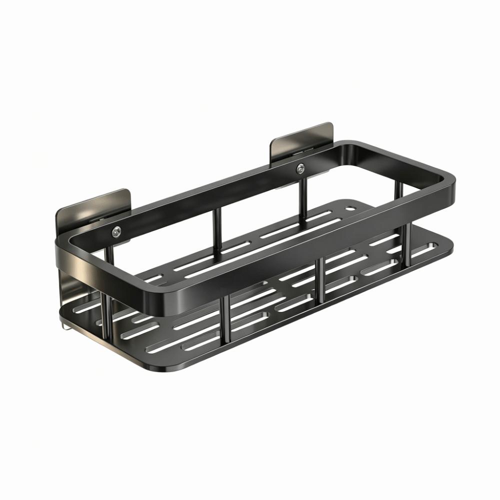 No Drill Storage Shelf with rod Shower Rack Storage Accessories Wall Mounted Shelf Shower Rectangle Black