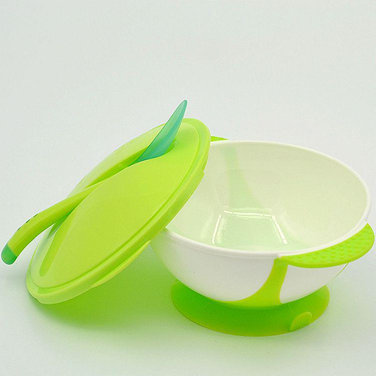 

Children s Non-Slip Training Bowl with Temperature-Sensitive Spoon & Leak-Proof Lid зелений