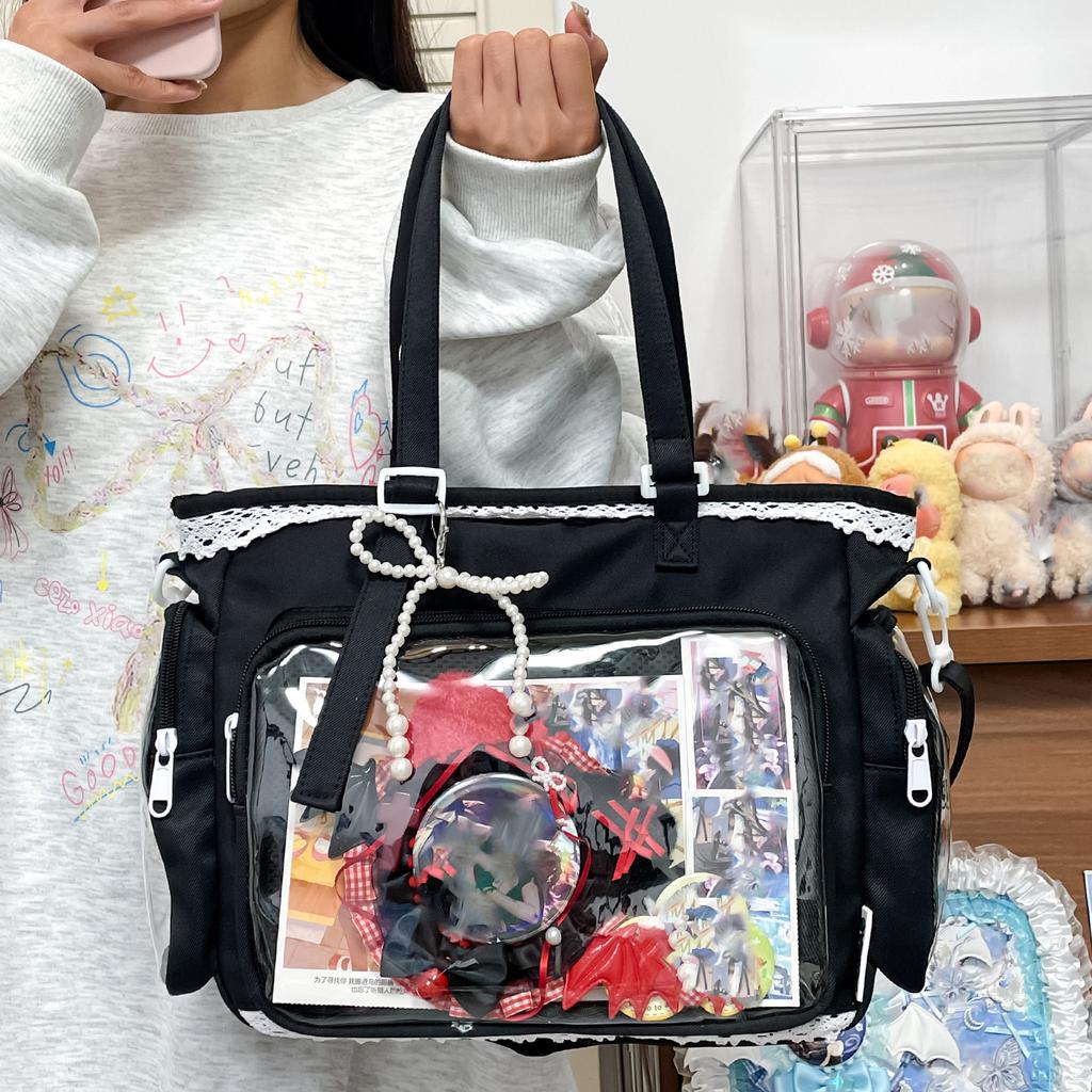 Y2K Cute Japanese Ita Bag Lolita Girl Transparent Shoulder Tote Bag Large Capacity Crossbody Casual Bag DIY Display Handbags