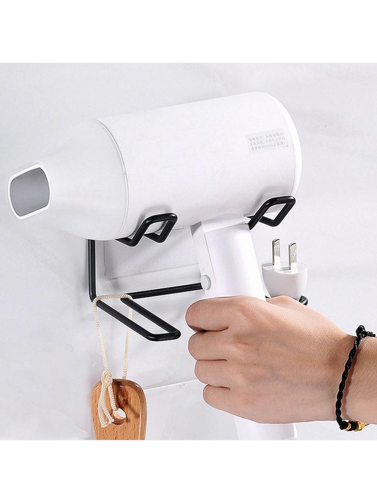 1pc-Hair Dryer Rack Stainless Steel Rack Toilet Punch-free Hanger Bathroom Hair Dryer Wall Hanging Storage Shelf Home Organizer