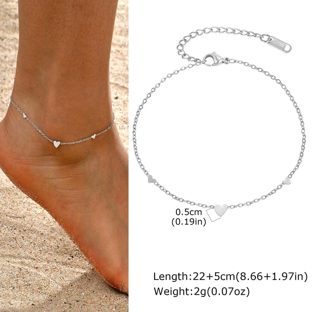 Gold Plated Heart Anklet for Women Stainless Steel Delicate Foot Jewelry Light Luxury Party Gifts for Girl