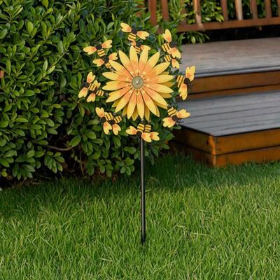 Bees Wind Spinner 360 Degree Rotating Sunflower Windmill Yard Art with Stake Metal Kinetic Wind Sculpture for Home Lawn Backyard Patio Decor