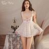 Beautiful Yarn Deep V Sexy Erotic Female Mesh Yarn Perspective Temptation Suspender Nightdress Steel Ring Gathering Erotic Underwear