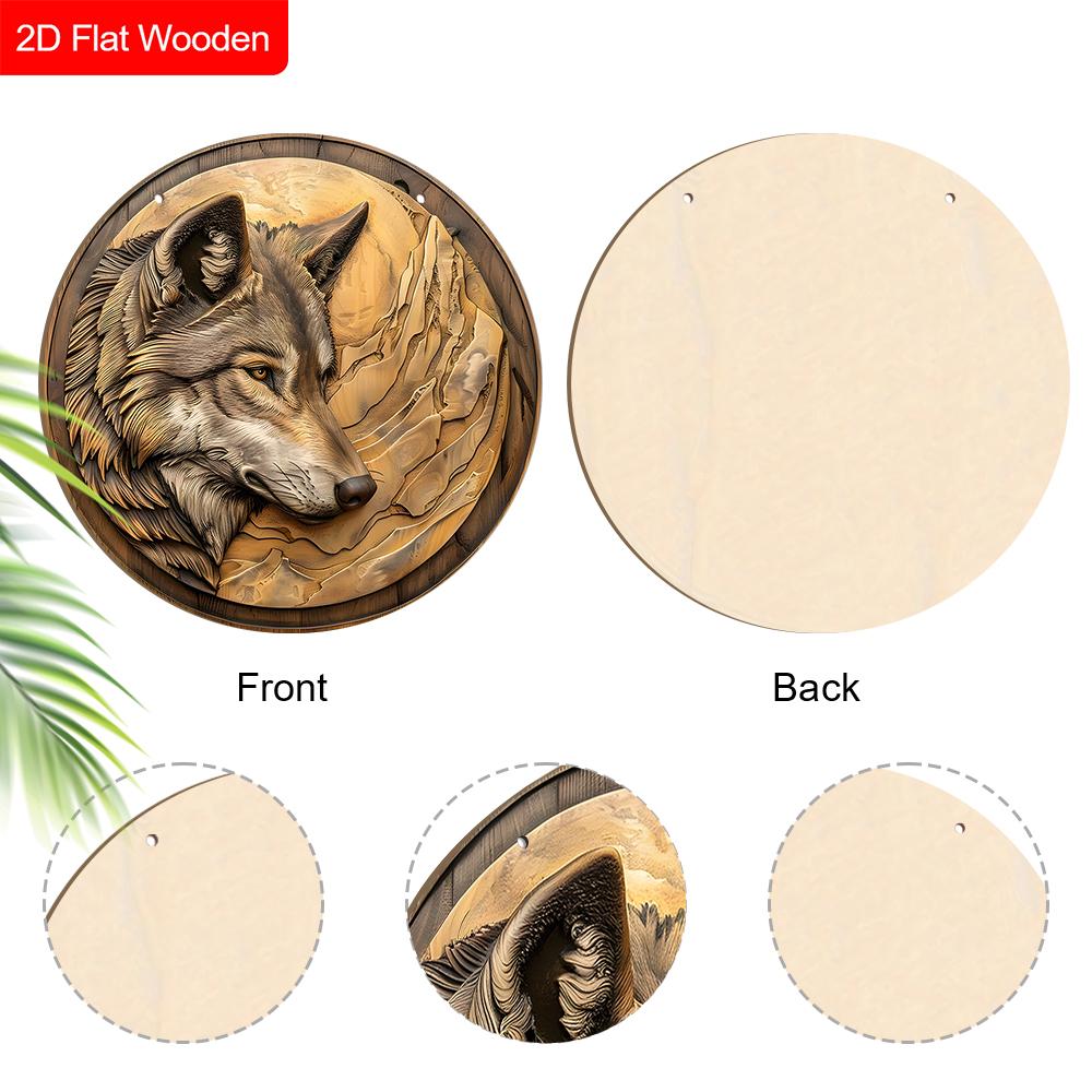 Unik träskylt med vargmönster - Rustik rund skylt för ytterdörr, vägghängande dekor - Idealisk present till vän & familj