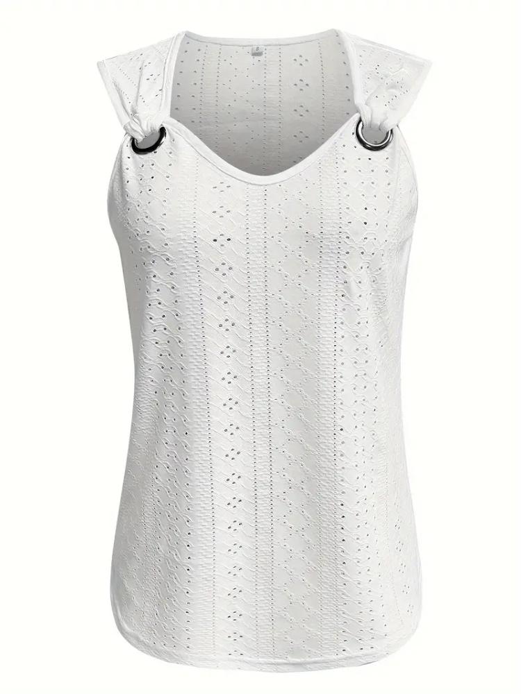 T-shirt sans manches à col en V pour femme, couleur unie, ample