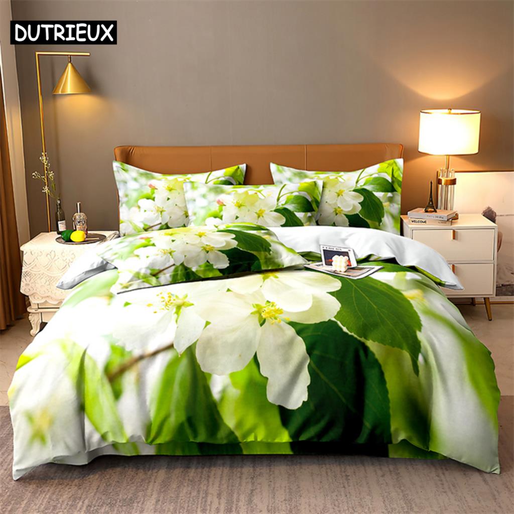 3D Digital Printing Fashion Design Natural Flowers Bedding Set, Queen Size Duvet Cover Set