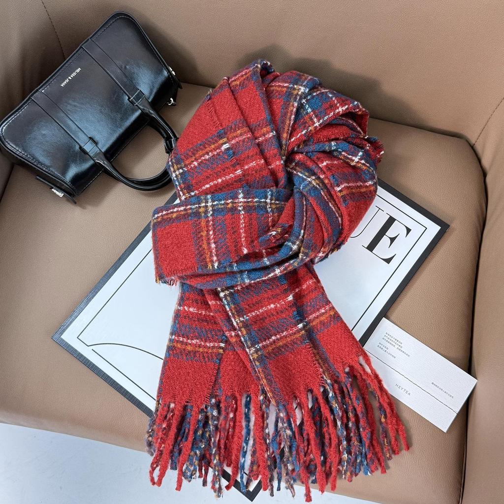 Elegant Red Plaid Scarf: Versatile High-End Shawl for Winter and Autumn