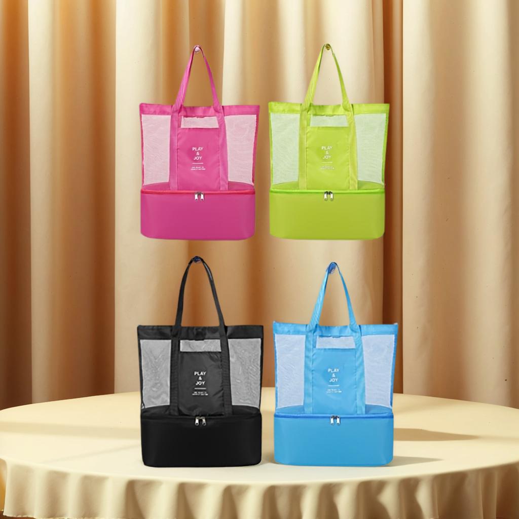 Lightweight Foldable Beach Bag for Women with Cooling Compartment Durable Polyester Vacation Style Hand Washable, Perfect for Towels & Swimsuits