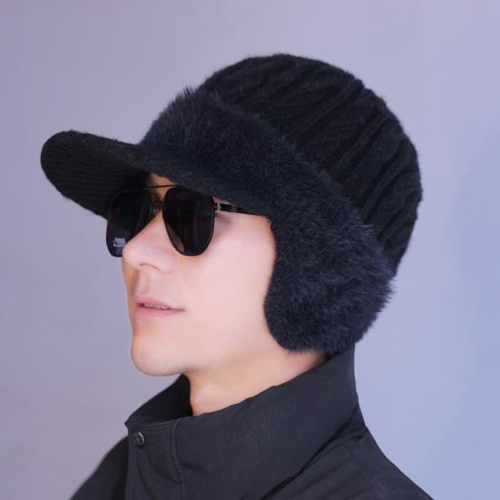 Men Hat Moisture-Wicking Breathable Warm Hat with Fleece Lining Solid Color Ear Protection Knitting Hat