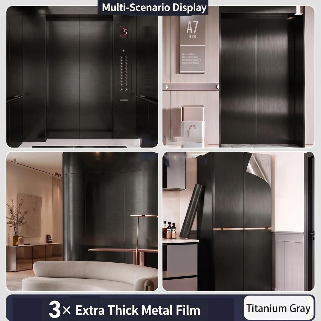 Selbstklebende gebürstete Edelstahl Kontaktpapier Metallische Folie Kühlschrank Aufzugstür Makeover Wasserdichter Aufkleber 0,16mm