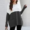 Women’s Causal Loose Pockets Sweater Color Block Knit Pullover Off Shoulder Tops