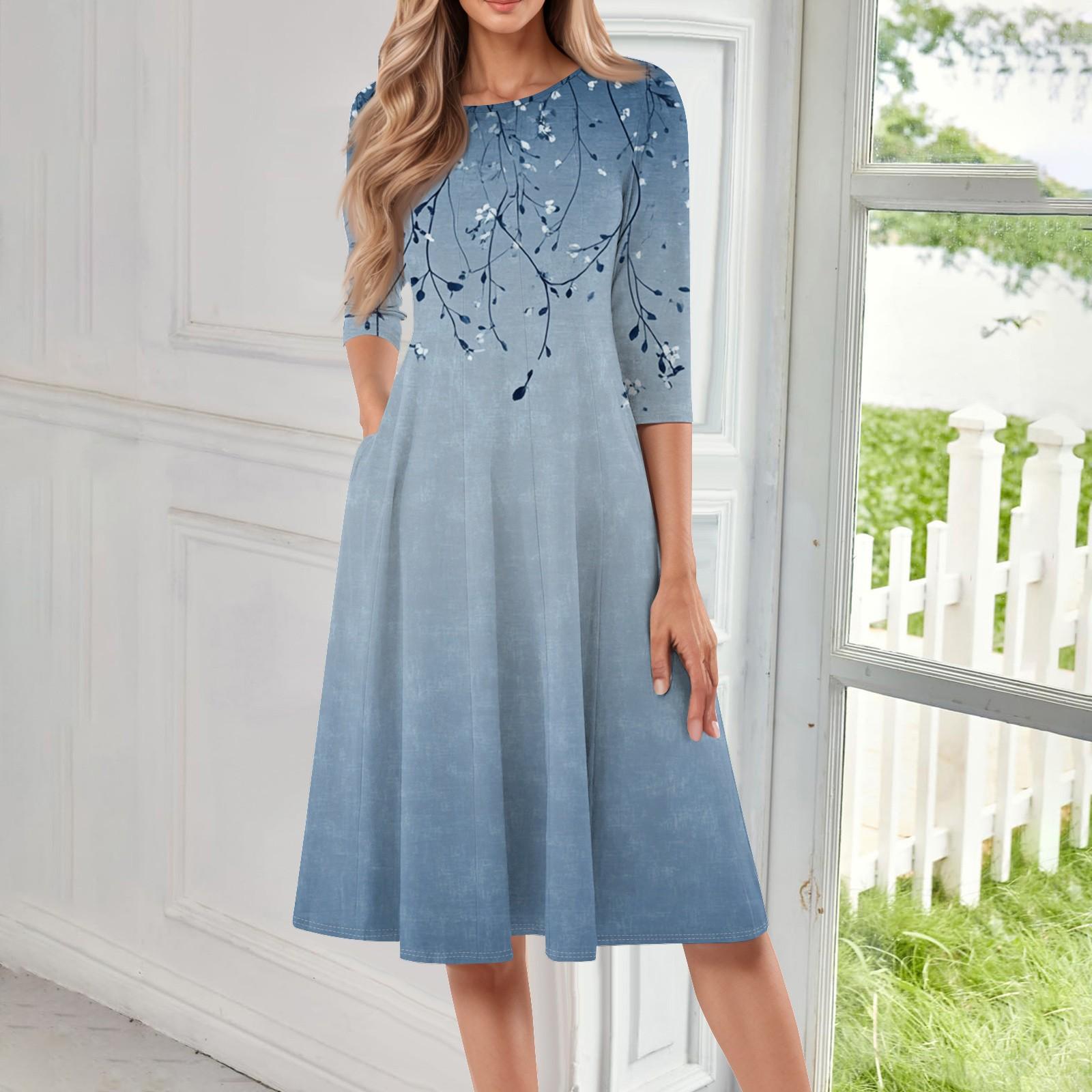 

Женское повседневное модное платье миди с круглым вырезом и рукавом три четверти XXL