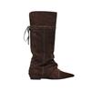 Retro Pointed Versatile Pleated Stacking Boots Boots 2025 New Foldable Two-wear Inner Heightening Fashion Boots Women