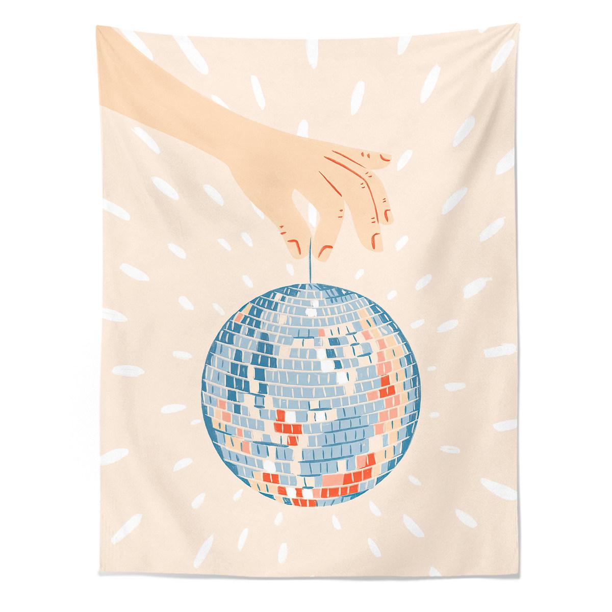 

Original Creative Illustration Tapestry Disco Ball Printed Wall Hanging Literary Style Room Aesthetic Decor Background Cloth 74x94cm(29x37in)
