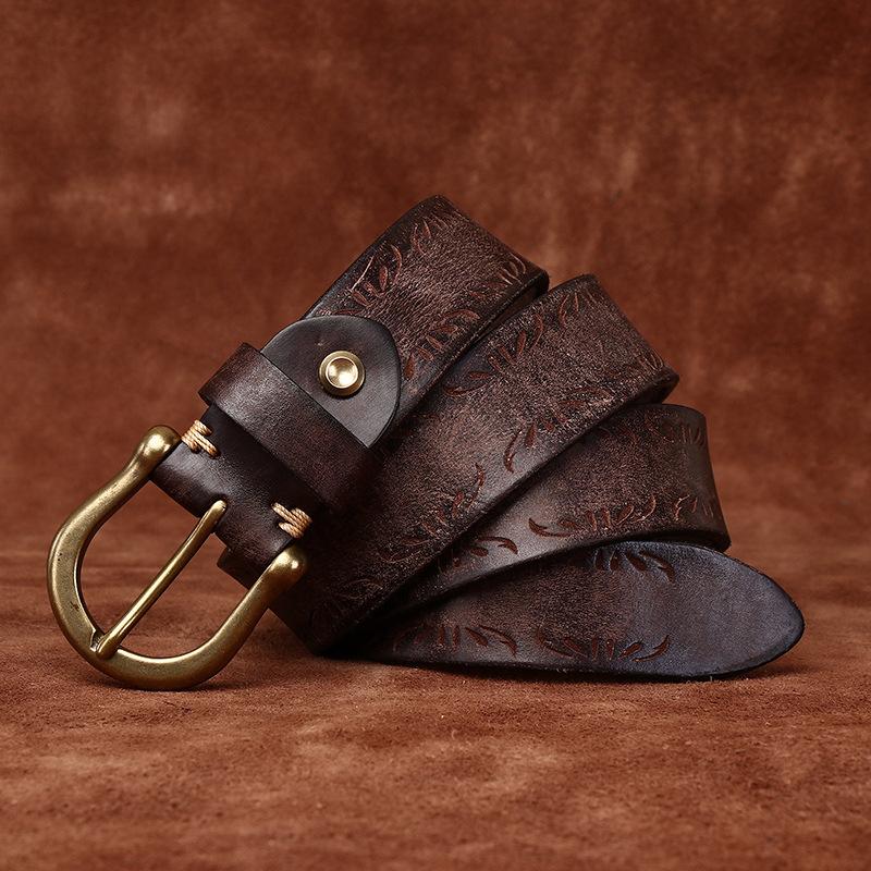 Thickened Extra Thick Personalized Engraved Retro Matte First Layer Cowhide Belt Men'S Genuine Leather Horseshoe Buckle Casual Denim Belt
