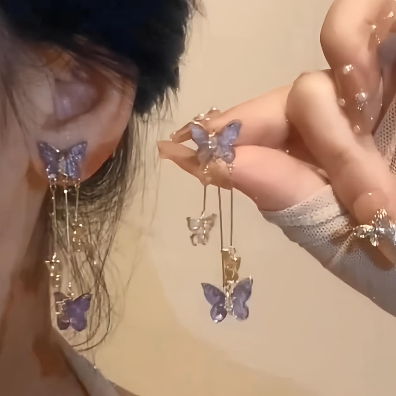 

Light Purple Butterfly Tassel Earrings,Delicate Temperament Accessory Elegant Style Perfect for Party Daily Wear,for Teenager United States