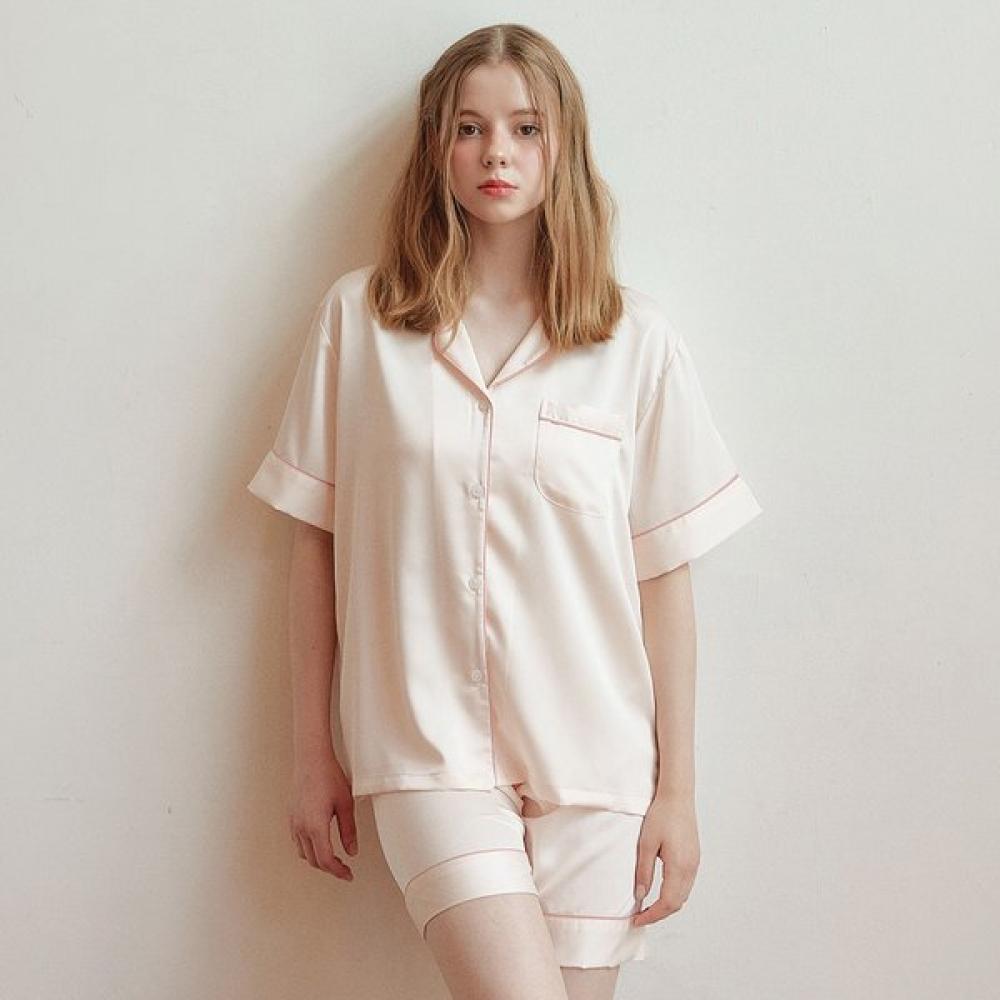 Lunaluz Women S Satin Collar Short Sleeve Two Piece pajamaS navy/free
