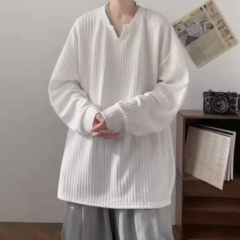 Spring Autumn Streetwear T-shirt for Men Hip Hop Baggy Tops Casual Solid Color Male Loose Long Sleeve Tees
