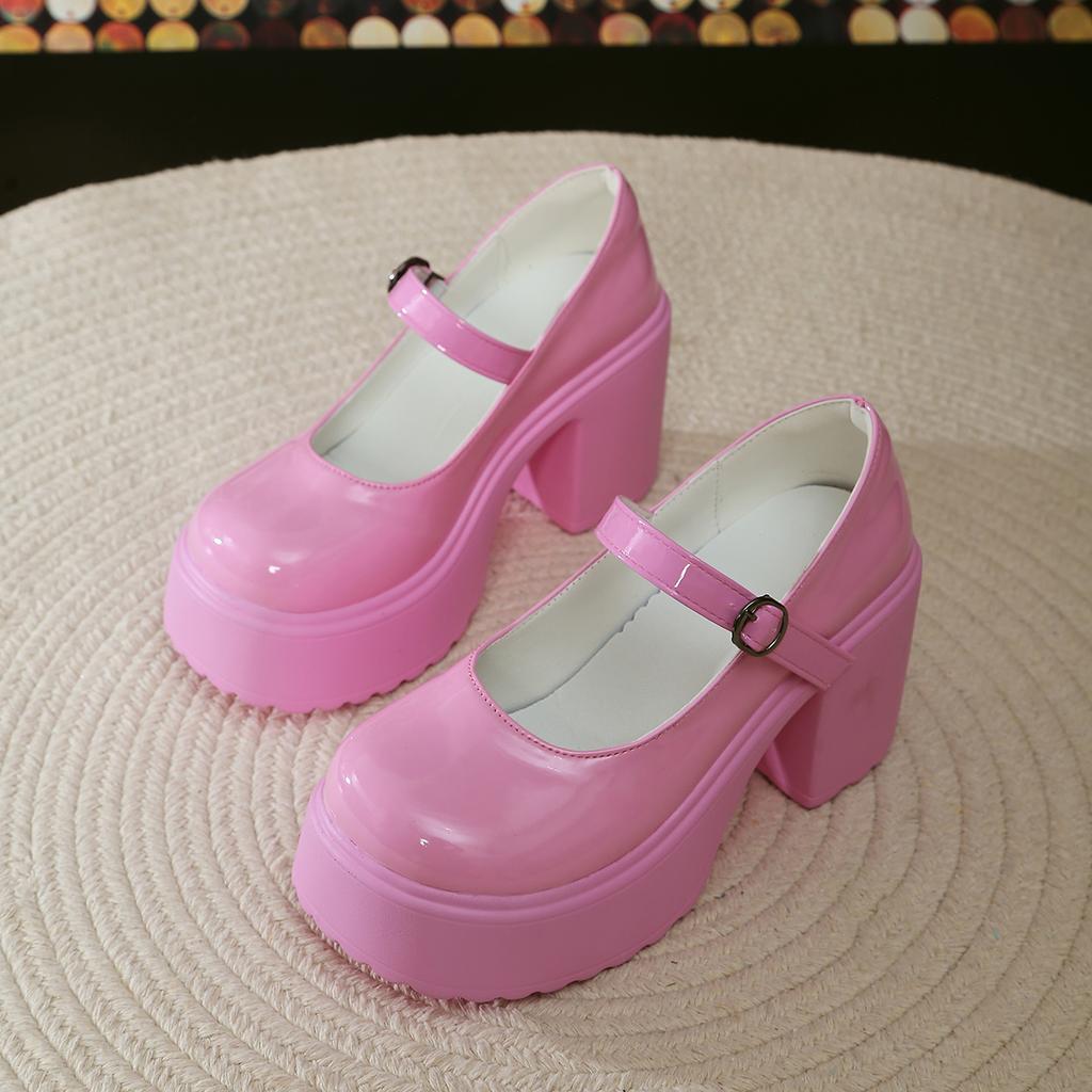 Fashion Hot Pink Princess Shoes for Women Chunky Platform Super High Heels Mary Janes Shoes Woman Pumps Thick Heeled Y2K Lolita Shoes