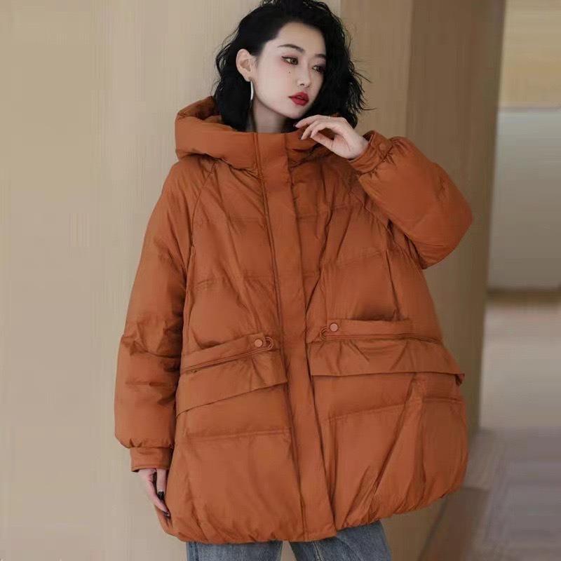 

Пуховик с капюшоном, свободная повседневная теплая одежда, зимний универсальный пуховик с большим карманом M тыква