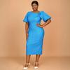 Plus Size Jacquard 3d Flower Bubble Sleeve Bodycon Dress