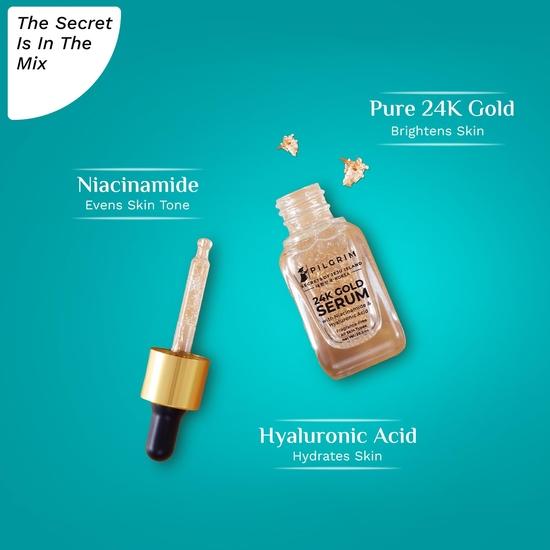 Sérum visage Pilgrim 24K Gold à la niacinamide et à l'acide hyaluronique, base de maquillage rosée pour tous types de peau, 20 ml