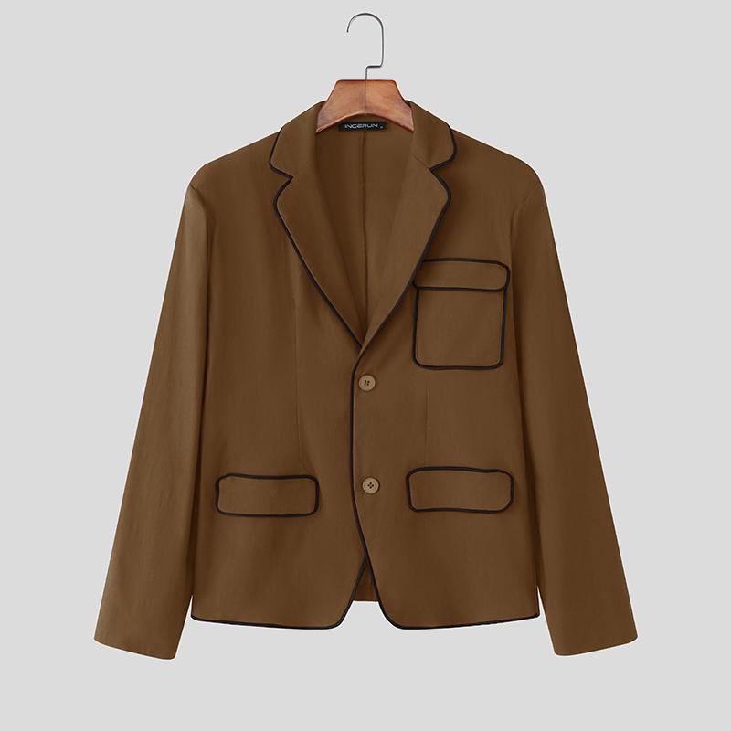 

INCERUN Men Lapel Neck Long Sleeve Buttons Stitching Coats Blazer S коричневый