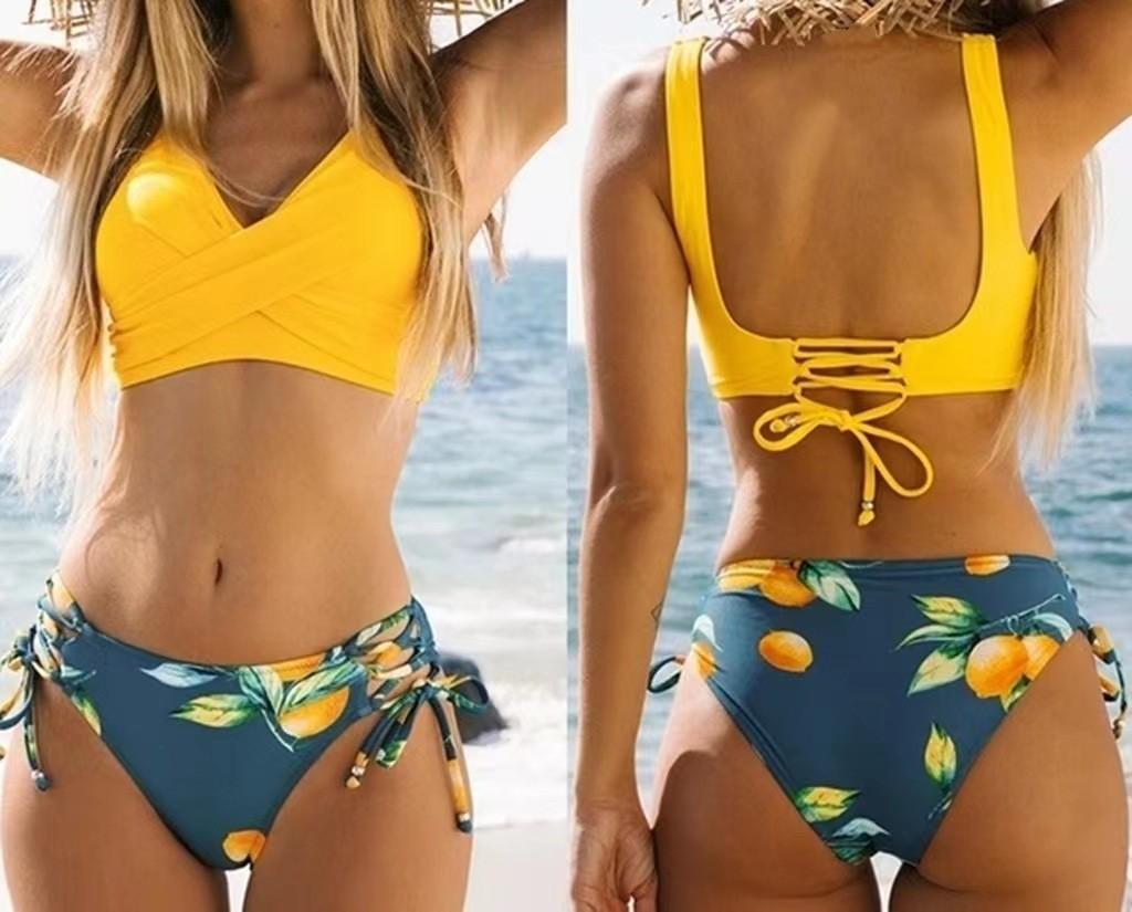 Сексуальный желтый разноцветный бикини распродажа облегающий S