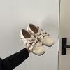 Retro bow shallow mouth single shoes 2025 summer new flat cross belt Mary Jane shoes women's rivet ballet shoes