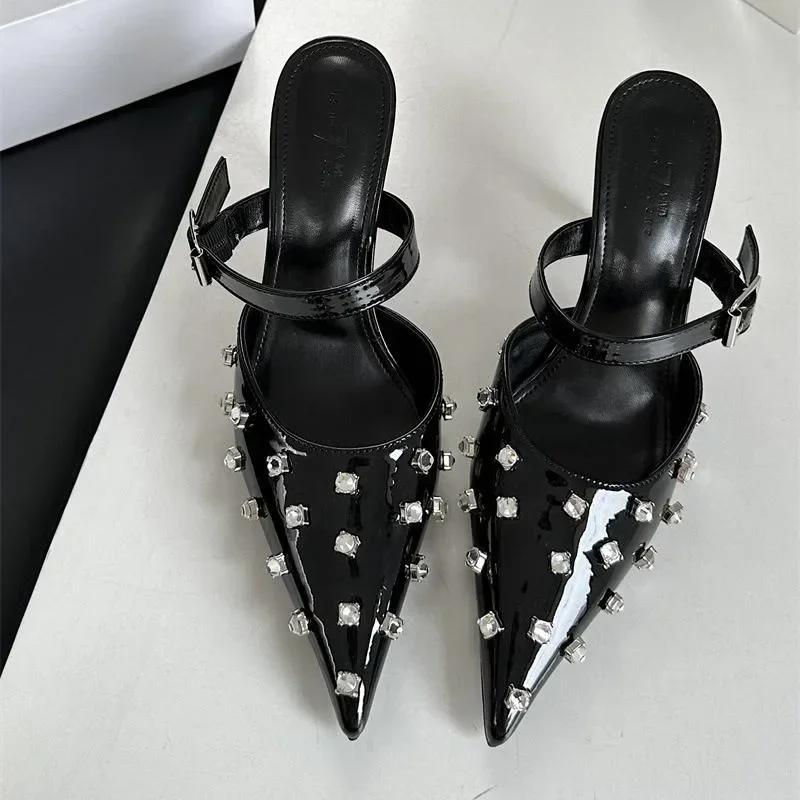 Fashion Newly Design Rivet Pointed Toe Women Pumps Sandals Sexy Buckle Strap Strippers Party High Heels Female Shoes Sandalias De Mujer