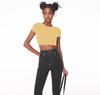 European American Crop Tops: Short Sleeve, Navel-Baring, for Yoga & Running with Pocket & Chest Pads