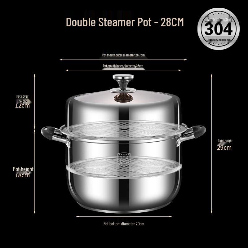 Yuzhou 304 Stainless Steel Multi-Tier Steamer Pot with Silicone Handles