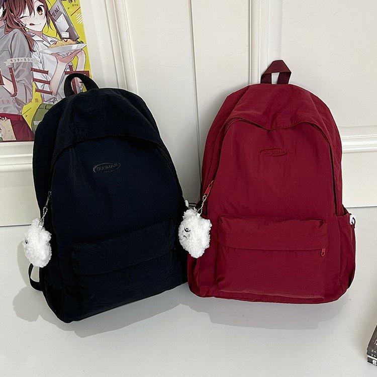 Schoolbag Pink Simple Backpack Female Student Schoolbag Large Capacity Japanese Ins Wind Backpack Cute Plush Pendant Versatile