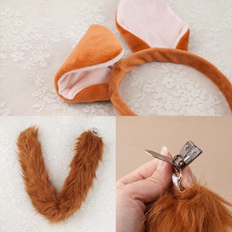 Foxes Costume Foxes Ears Headband Tail Bowite Animal Fancy Costume Kit Accessories Adult Kids Halloween Cosplays Props