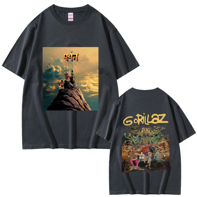 Rock Band Gorillaz The Mountain Tour 2026 Tshirt Unisex Women Vintage Soft Cotton T Shirts Male Casual Oversized Crewneck Tshirt
