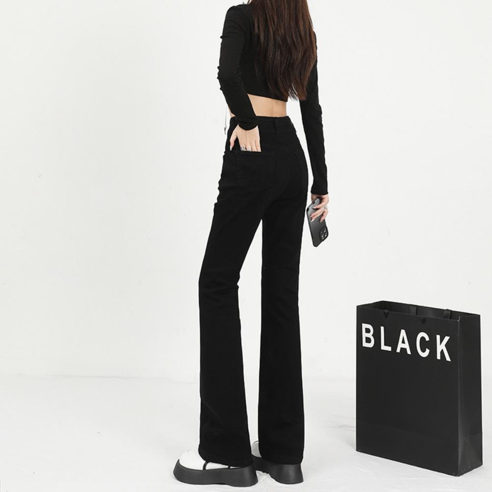 American High Street High-waisted Flared Jeans Women's 2025 Autumn and Winter New Thin and High Double-buckle Slightly Pulled Jeans Tide