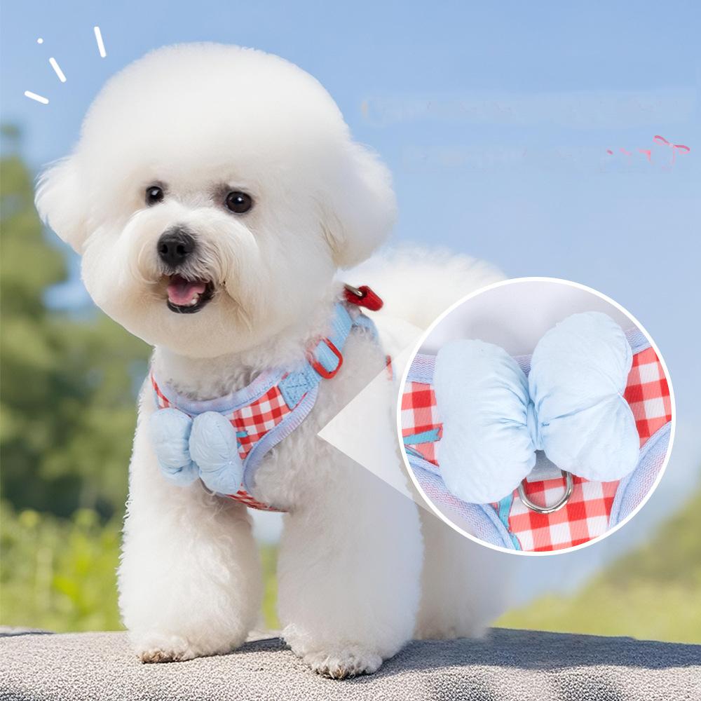 Neue Hundeleine Schleife Hundegeschirr Brust und Rücken Karomuster Koreanischer Stil