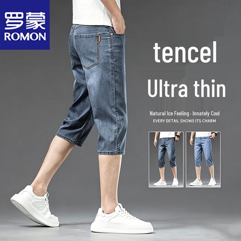 ROMON Men s Summer Tencel Blend Denim Capris 36