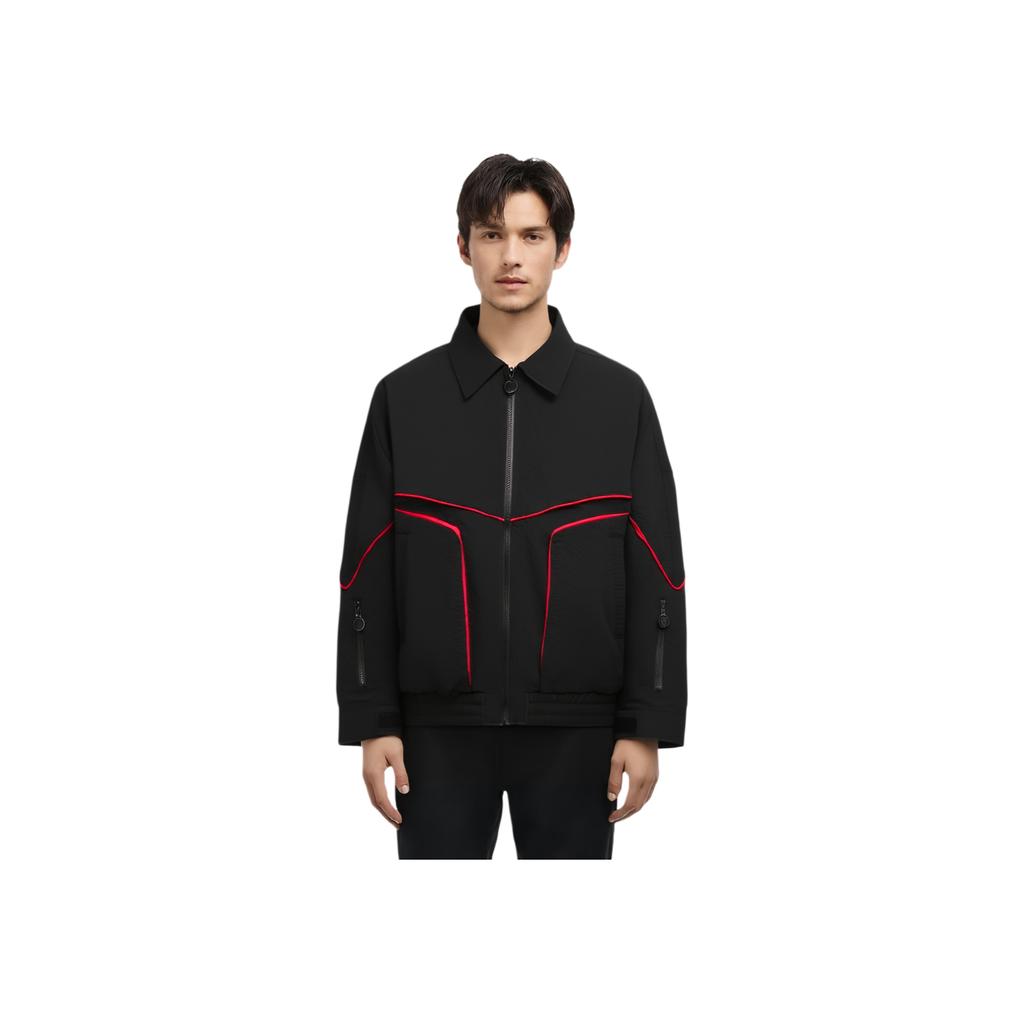 Li Ning Sports Lifestyle Series Solid Color Pocket Detail Polo Collar Long Sleeve Jacket Men Jacket Black AJDR449-3