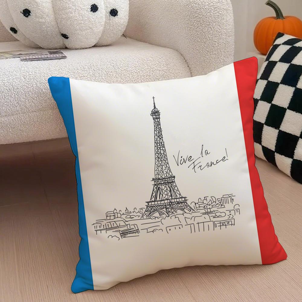 City Romantic Paris France Cushion Cover Throw Pillow Cover Hidden Button Durable Polyester Chair Cushion