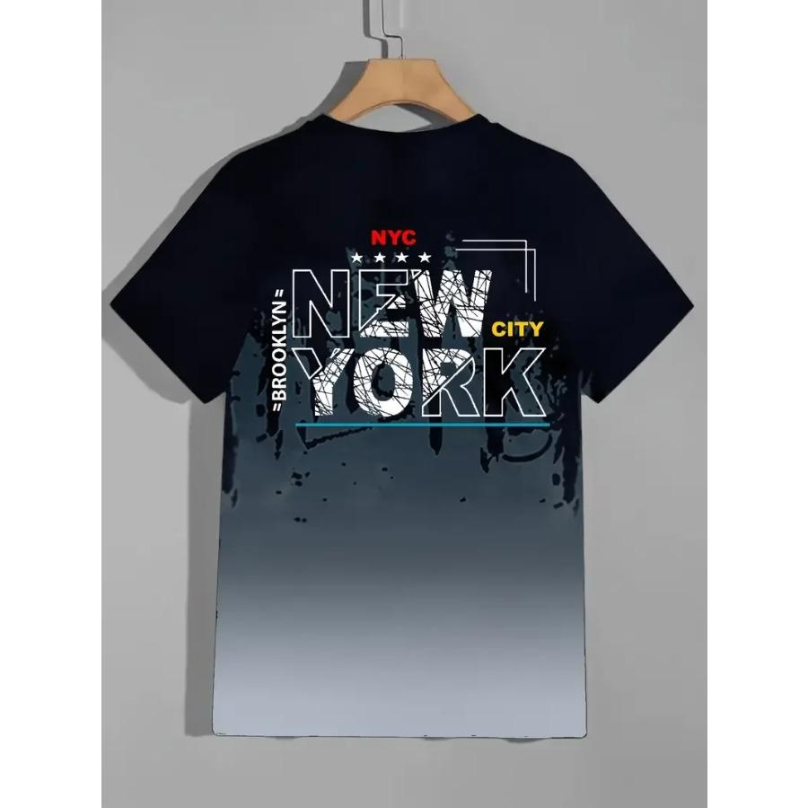 Camiseta masculina casual manga curta estampa do alfabeto de Nova York gola redonda camiseta masculina roupas grandes roupas de rua ao ar livre camisetas masculinas