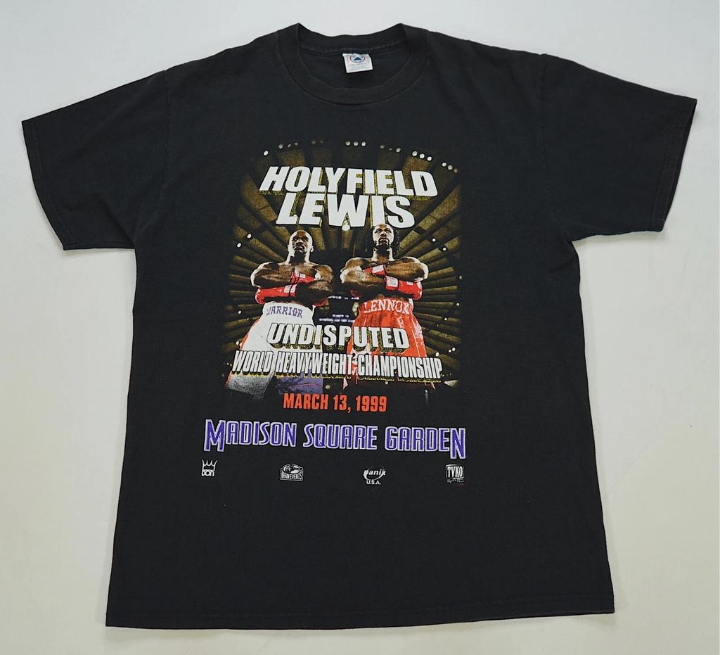 Rara Maglietta VTG Evander Holyfield vs Lennox Lewis 1999 Incontro Pesi Massimi Anni '90 L