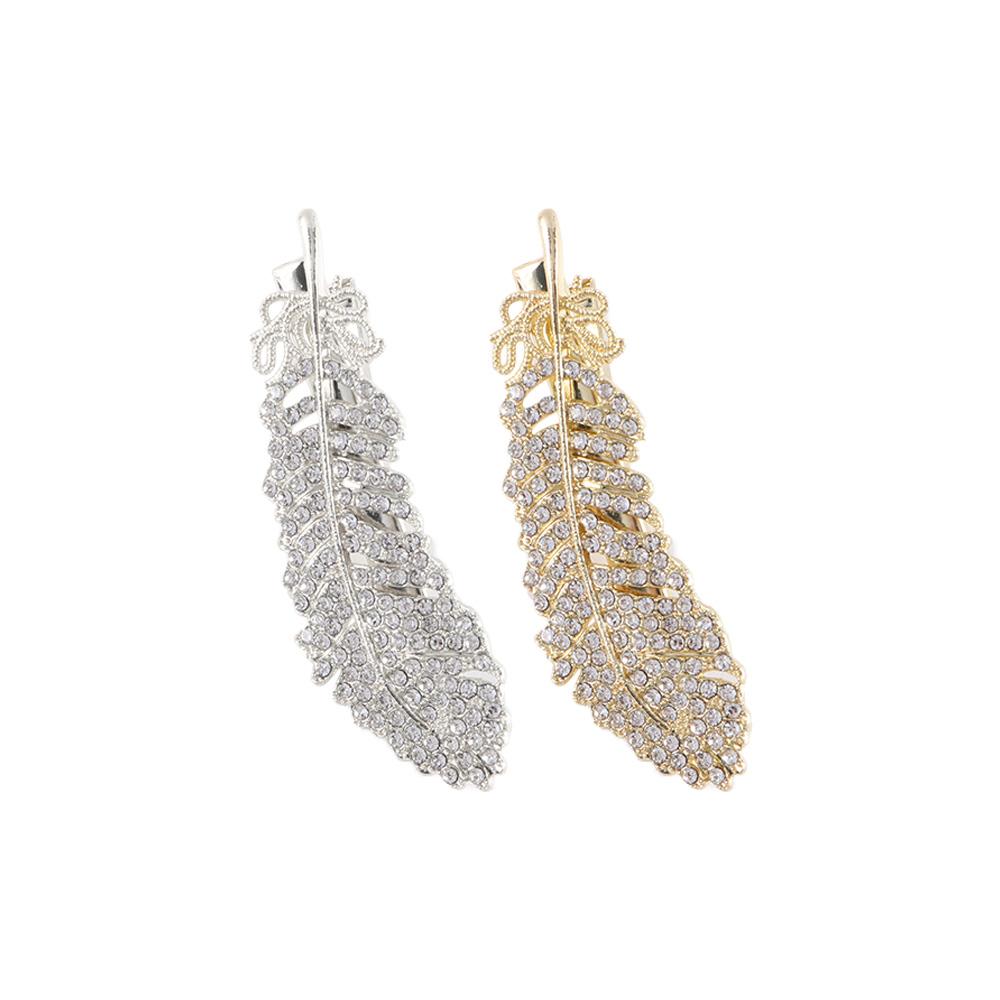 Rhinestone Girls Large Bb Clip Crystal Hairpins Feather Hair Clips Women Barrette Hair Side Clip