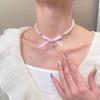 Hot Selling Accessories, Stylish Versatile Pearl Love Pink Bow Collarbone Chain Necklace