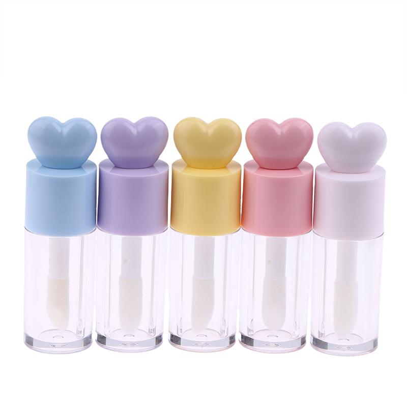 Tubos Criativos Fofos em Formato de Coração para Gloss Labial Transparentes Vazios Tubos Cilíndricos DIY para Bálsamo Labial 4ml com Aplicador Frasco de Batom Recarregável