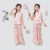 Girls' New Chinese Style Jacquard Sleeveless Top & Wide-Leg Pants Set