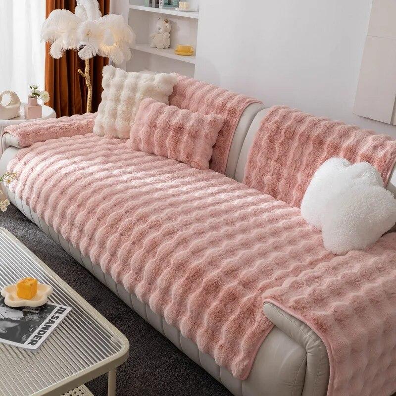 Thicken Rabbit Plush Sofa Cover Towel Solid Color Sofa Cushion Massage Anti Slip Multi-functional Suitable for Backrest Pillow