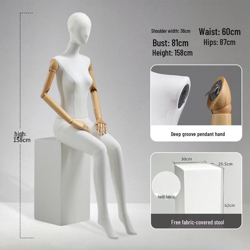 Luxury Full-Body Female Mannequin Display Stand: Fabric-Wrapped, Solid Wood
