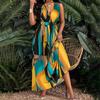 New summer models, European and American women's clothing, elegant, fashionable and sexy printed sleeveless V-neck dress