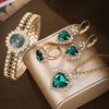Golden Luxury Watch Women Ring Necklace Earring Rhinestone Fashion Wristwatch Casual Ladies Bracelet Watches Jewelry Set